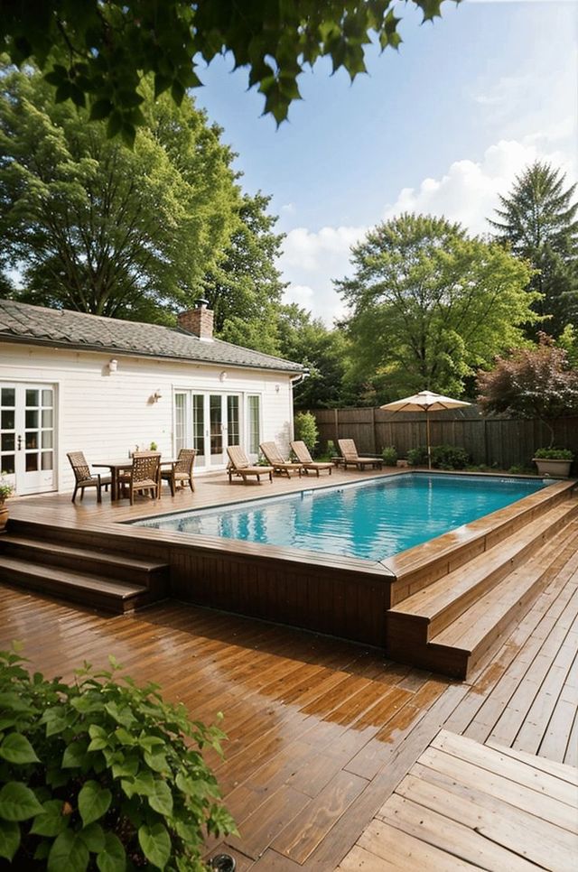 Grâce à ses quelques marches, la piscine semi-enterrée est rassurante pour les usagers avec des enfants en bas âge ou les animaux de compagnie.